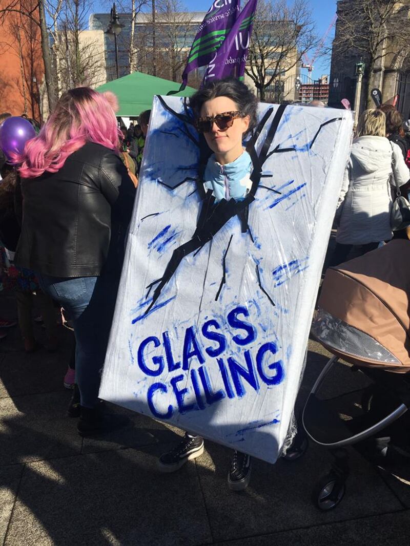 One of the demonstrators pictured at International Women’s Day rally in Belfast on Saturday, March 9th. Photograph: Amanda Ferguson