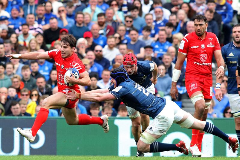 Toulouse's scrumhalf Antoine Dupont makes a break during the European Champions Cup semi-final against Leinster at the Aviva Stadium. Photograph: Paul Faith/AFP/via Getty Images
