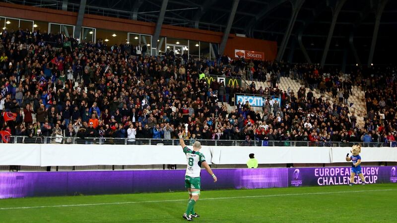 John Muldoon salutes the crowd after Connacht’s Challenge Cup quarter-final against Grenoble in 2016. Photograph:  James Crombie/Inpho