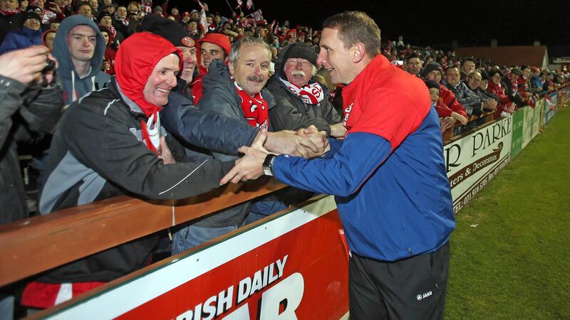 Ian Baraclough with Sligo Rovers supporters in 2012. Photograph: Donall Farmer/Inpho