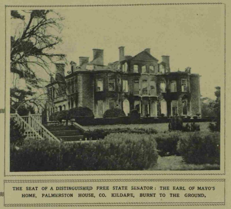 A newspaper clipping showing Palmerstown House after it was destroyed in 1923