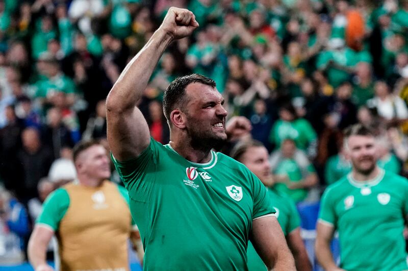 Ireland’s Tadhg Beirne celebrates winning. Photograph: Dave Winter/Inpho   