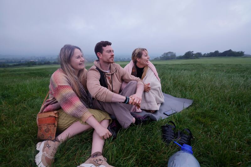 Aisling Stynes with friends enjoy proceedings at the Hill of Tara. Photograph: Alan Betson/The Irish Times


