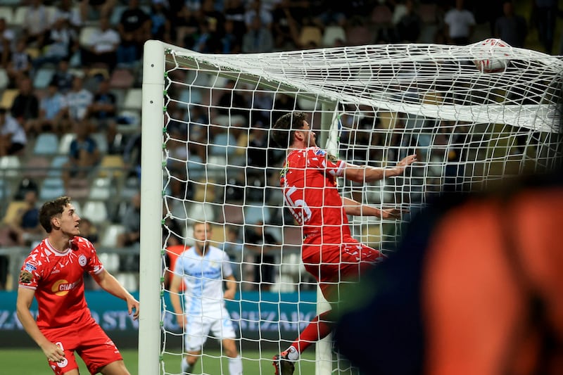 Sam Bone scores Shelbourne's opening goal. Photograph: Aleksandar Djorovic/Inpho