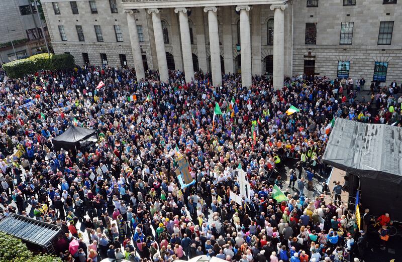 People opposed to water charges protest on O'Connell Street in Dublin in 2015. Photograph: Eric Luke