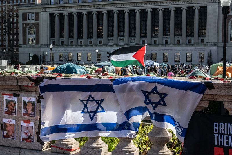 A pro-Israeli protest at Columbia University, close to the pro-Palestinian encampment on the campus. Photograph: Stephanie Keith/Getty Images