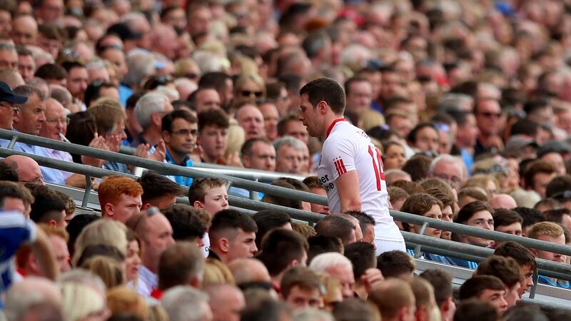 Tyrone’s Sean Cavanagh is replaced during the second half. Photograph: James Crombie/Inpho