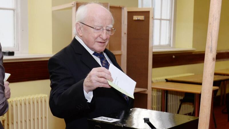 President Michael D Higgins  casting his vote at St Mary’s Hospital voting centre, Phoenix Park in the Referendum on the Abolition of the Seanad and Court of Appeal Referendum. Photograph: Alan Betson/The Irish Times