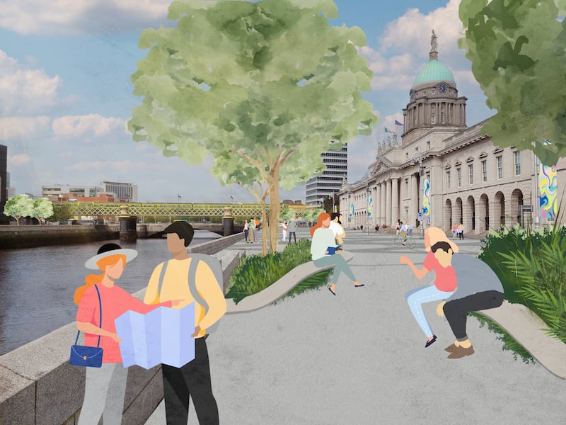 New civic plazas would be created at the Custom House and at Lincoln Place under plans from Dublin City Council and the National Transport Authority