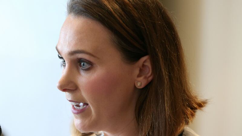 Rita Feeney speaking at the discussion forum to address challenges faced and proposed solutions for returning Irish emigrants, at the Connacht Hotel, Galway. Photograph: Joe O’Shaughnessy