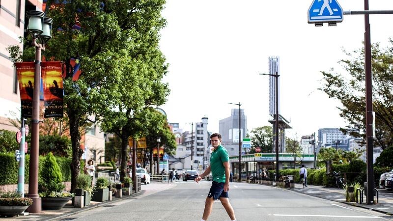 Jacob Stockdale in Fukuoka on Tuesday. Photograph: Dan Sheridan/Inpho