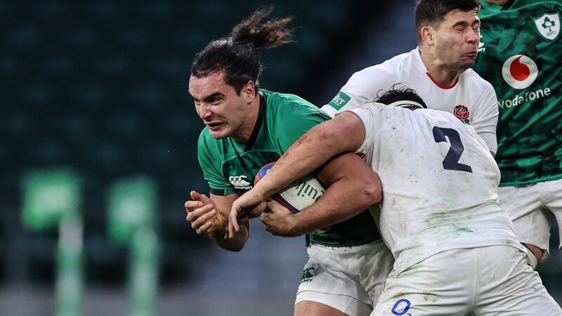 James Lowe carries during Ireland’s defeat to England on November 21st. Photograph: Billy Stickland/Inpho