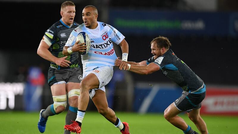 Simon Zebo in action for Racing 92 during the Champions Cup game against the Ospreys at the Liberty stadium in Swansea last December. Photograph: Daniel Leal-Olivas/AFP via Getty Images