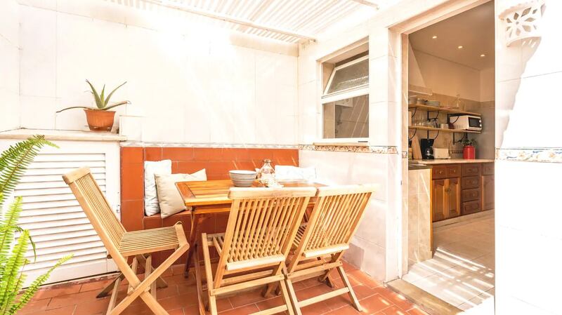 The outdoor terrace at Keanu Fischell’s home in Crete