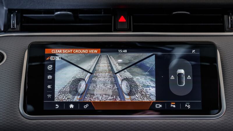 The Evoque is the debut car for Land Rover’s ‘transparent bonnet’ technology, which uses forward and downward-facing cameras to project an image of what’s under and immediately in front of the car onto a screen, allowing for easier manoeuvres in tight spots