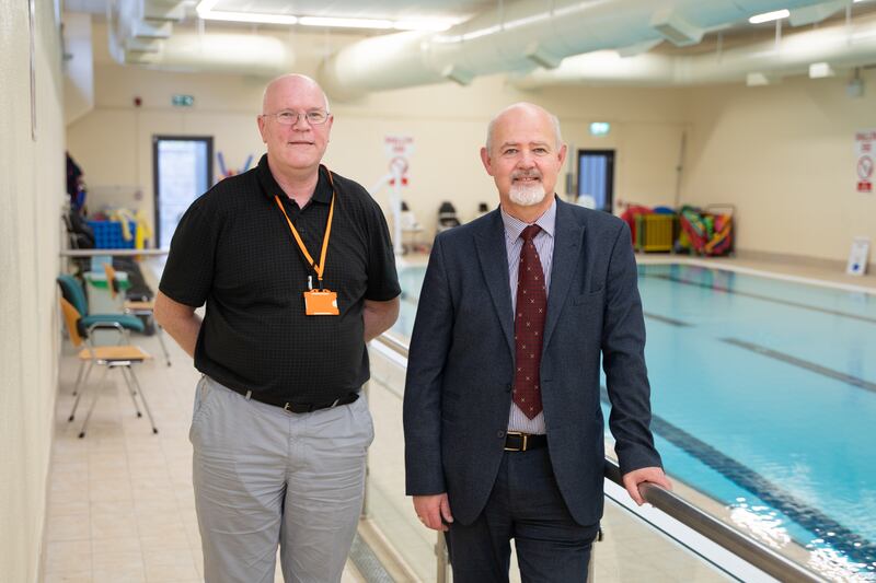 Enable Ireland operations manager, Garth Macmillan, and CEO, John O’Sullivan in the pool house, one of several facilities on the premises