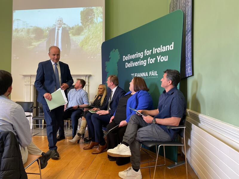 Micheál Martin at his party's launch of its local election manifesto in Dublin city. Photograph: Gráinne Ní Aodha/PA Wire 
