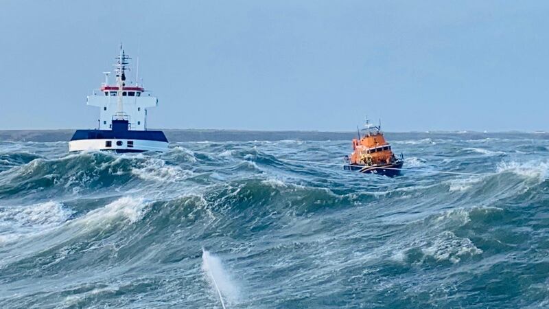 The Rosslare RNLI boat during the operation. Photograph: Dunmore East RNLI lifeboat