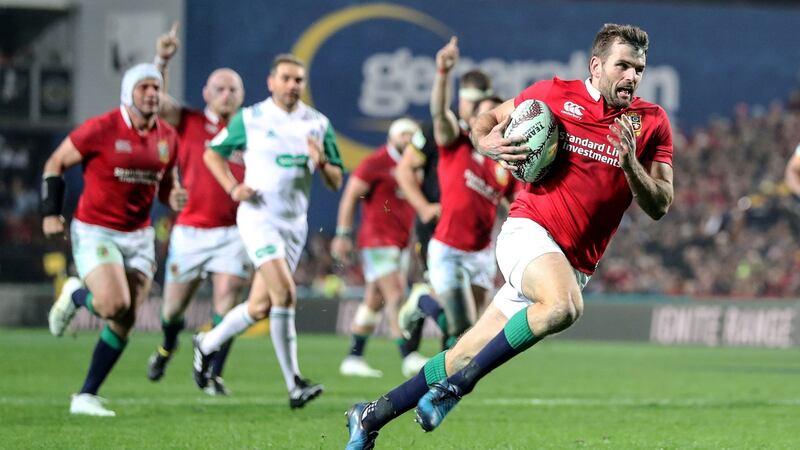 Jared Payne scores the Lions’ fourth try. Photograph: Dan Sheridan/Inpho