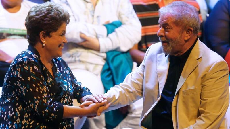 Brazil’s president and Workers’ Party presidential candidate Dilma Rousseff (left) with former president Luiz Inacio Lula da Silva  in Rio de Janeiro. Photograph: Reuters/Ricardo Moraes