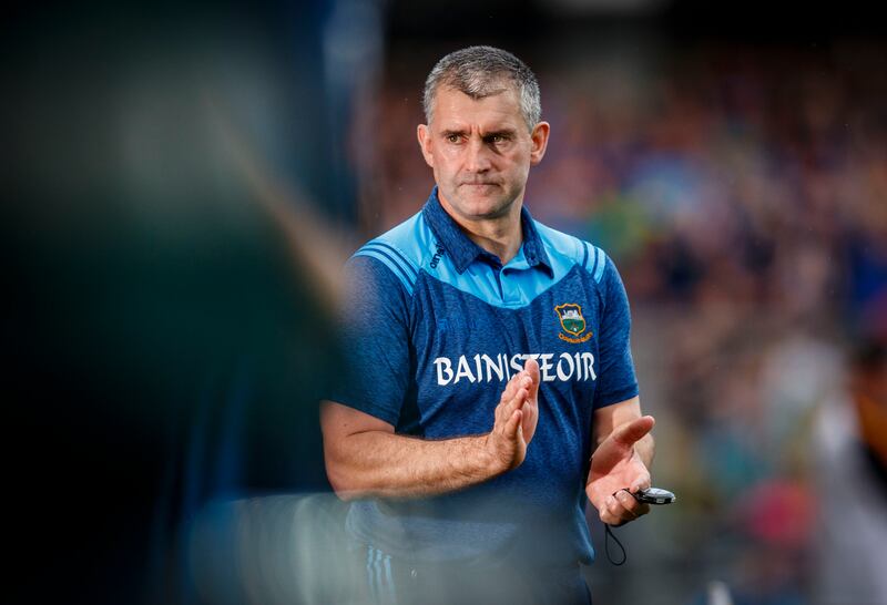 Tipperary manager Liam Sheedy at the full-time whistle  in the 2019 
All-Ireland final against Kilkenny. Photograph: Oisin Keniry/Inpho