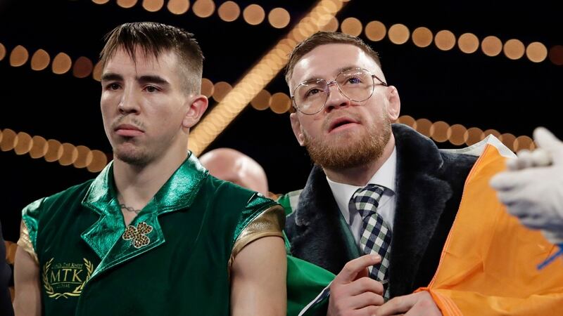 Conor McGregor joined Conlan for the ring walk and was in his corner for the fight. Photo: Frank Franklin II/AP Photo