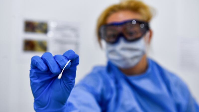 HSE staff member Heloise Imbert takes part in a testing exercise in Croke Park. Photograph: Ray McManus/Sportsfile