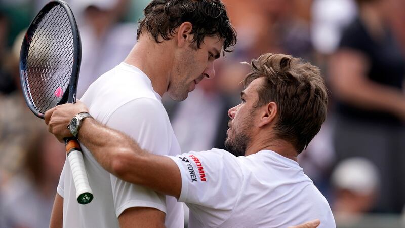 Reilly Opelka of the USA celebrates winning against Stan Wawrinka . Photograph: EPA