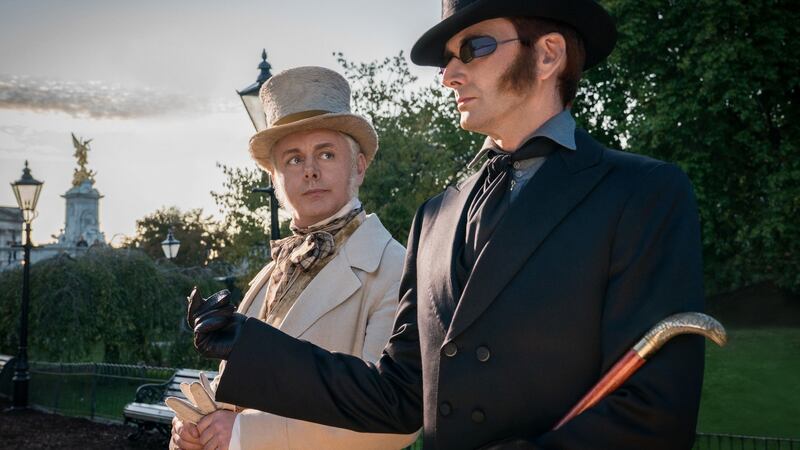 Michael Sheen as the angel (left) and David Tennant as the demon in ‘Good Omens’. Photograph:Amazon Prime Video/PA