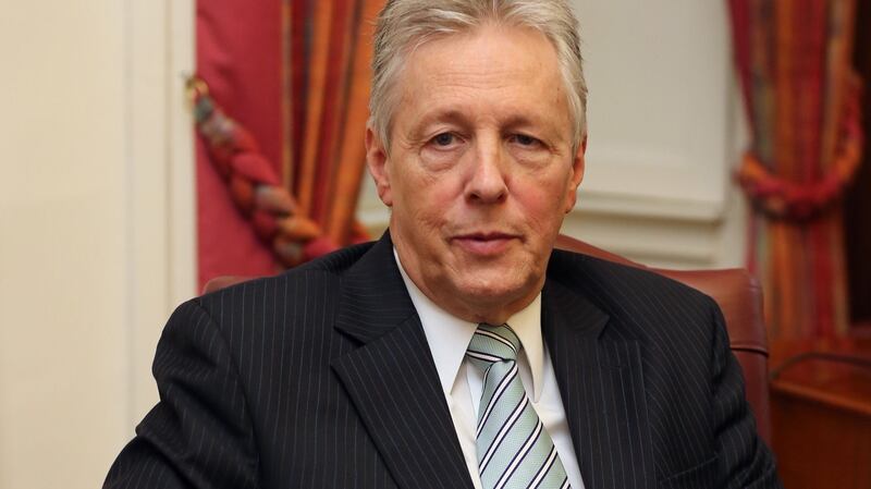 Peter Robinson speaks at Stormont Castle in November 2015 about his decision to step down as Northern Ireland first minister.   Photograph:  Niall Carson/PA Wire