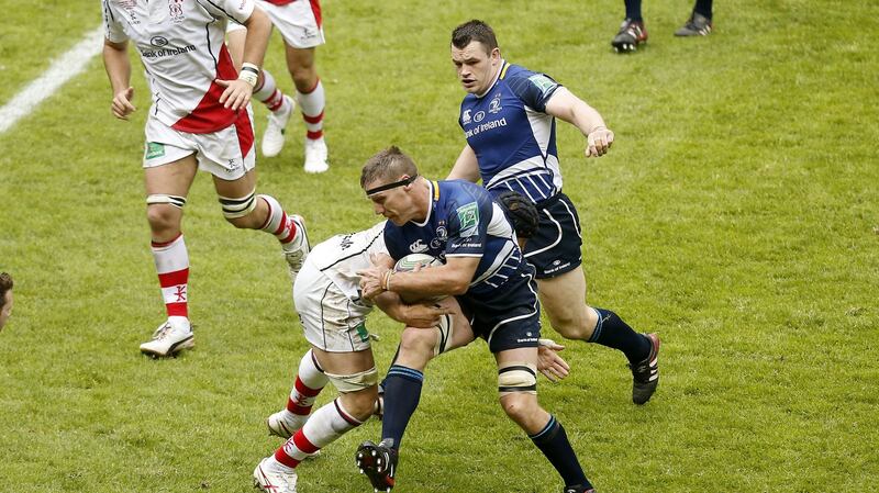 Brad Thorn is tackled by Stephen Ferris during the 2012 Heineken Cup final. Photograph: Billy Stickland/Inpho