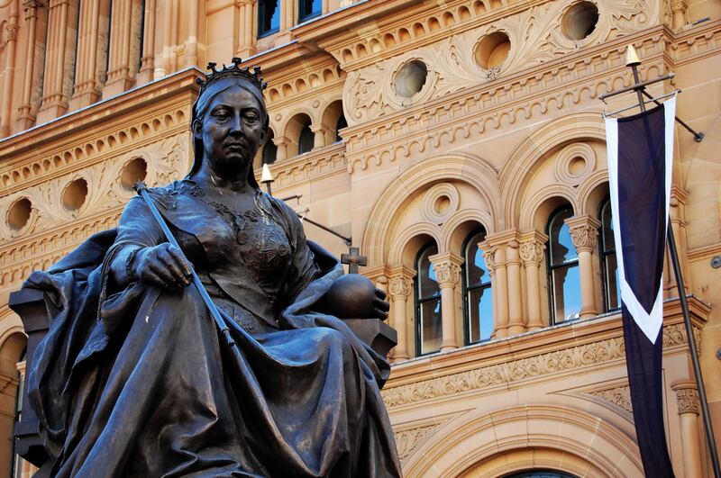 The statue of Queen Victoria in front of the QVB (Queen Victoria Building) in Sydney, Australia. The statue was originally displayed in Dublin but was moved to Australia in the 1980s.