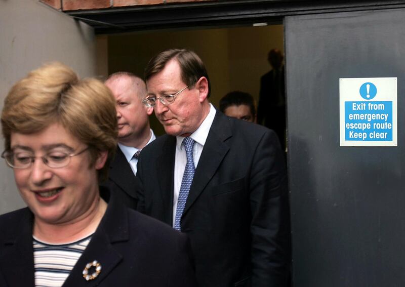 UUP leader Mr David Trimble leaves the count centre in Banbridge accompanied by his wife, Daphne, after he lost his seat in the Westminster elections in 2005