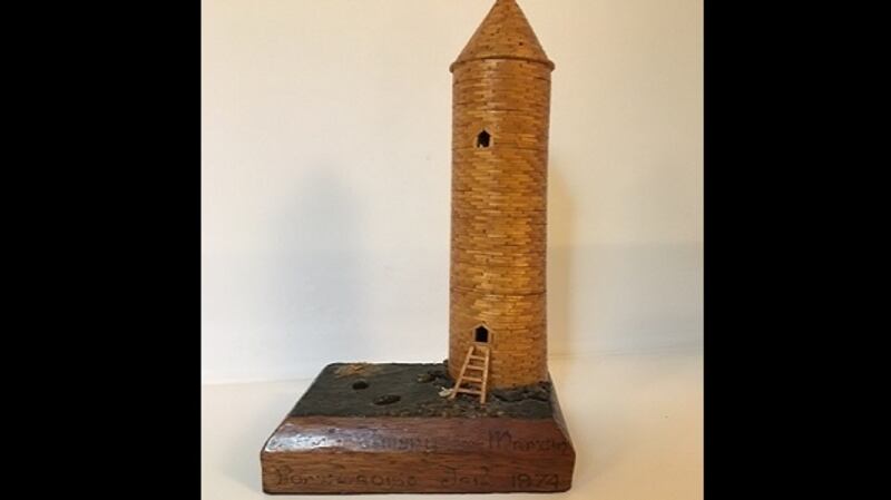 A model of a round tower which was constructed by Martin McGuinness while he was in Portlaoise Prison in 1974. It was donated by him to the Museum of Free Derry a few weeks ago. Photograph: Freya McClements