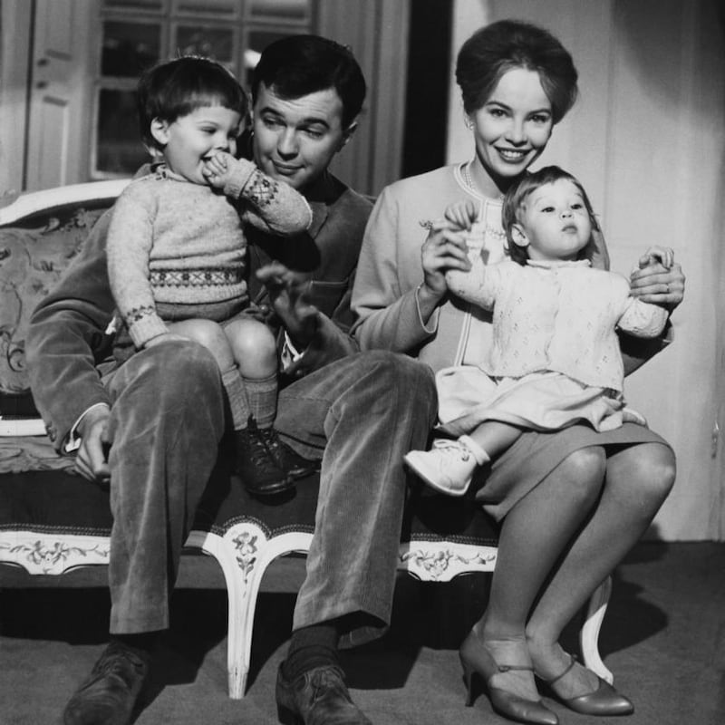 Caron and Peter Hall with their children, Christopher (left) and Jennifer, in 1959: ‘He wanted me in the kitchen preparing sandwiches for him. I just couldn’t accept the situation.’ Photograph: Chris Ware/Keystone Features/Hulton Archive/Getty