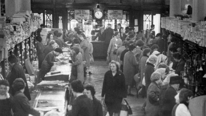 Clerys & Co during their silver jubilee in 1965: interior view of the ground floor showing on the left the ladies underwear department and on the right blouses and jumpers department, with the information desk in the background. Photograph: Dermot Barry/The Irish Times