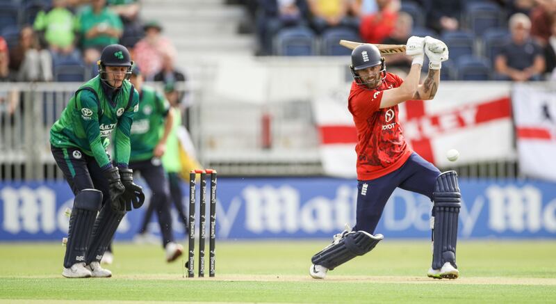 England opener Phil Salt drives a ball during the first T20 international against Ireland at Malahide. Photograph: Nick Elliott/Inpho