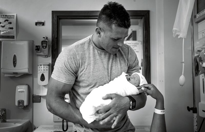 Ireland Rugby World Cup Portraits 2019 CJ Stander with his daughter Everli. Dan was scrubbed up for the birth. In Limerick Maternity Hospitl. Mandatory Credit ©INPHO/Dan Sheridan