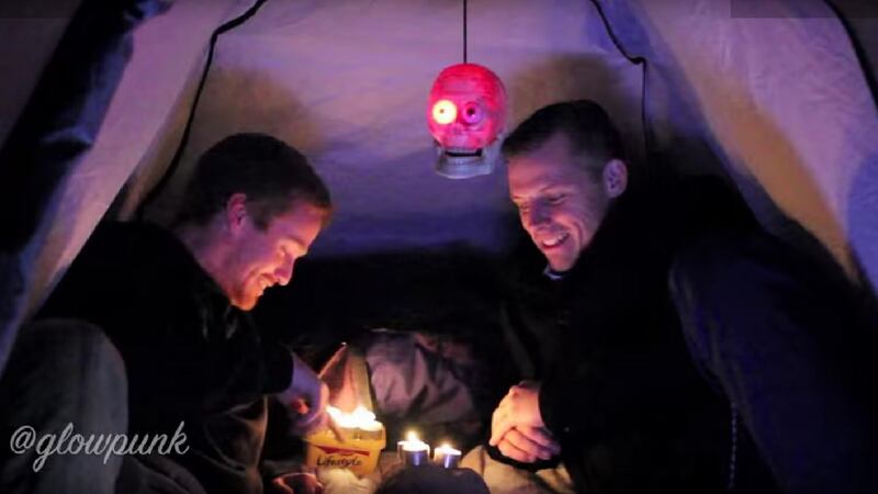 Comedian Des Bishop (right) was one of his tent guests.