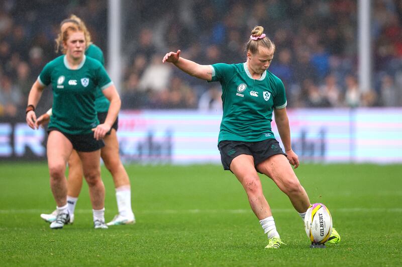 Ireland's Dannah O’Brien kicks a penalty. Photograph: Ben Brady/Inpho