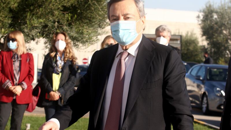Mario Draghi arrives  in Bari, Italy, to discuss investment in skills training. Photograph: Donato Fasano/ Getty