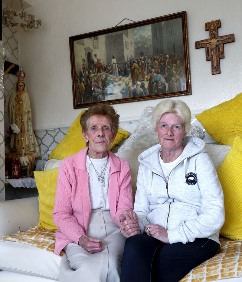 Alice Murphy (84) and her daughter, Eileen (62), who were forced to leave their home in the Ardoyne area of Belfast to seek refuge in the Republic. Photograph: Stephen Davison