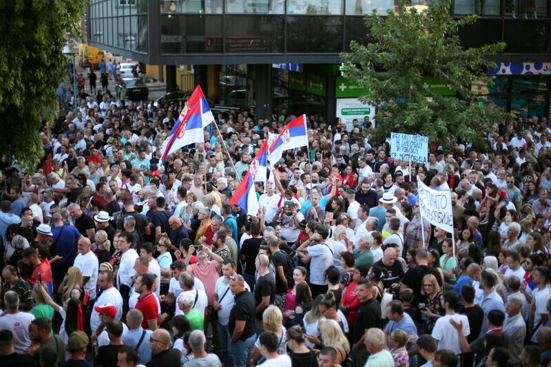 A demonstration in Sabac attracted people from across the political spectrum – environmentalists from the left and right, pro-democracy liberals and far-right ethno-nationalists. Photograph: Tess Mallinder Heron