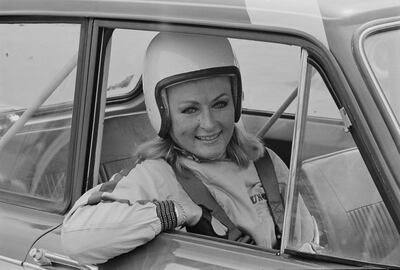 Irish rally driver Rosemary Smith trains at Silverstone for the RAC British Grand Prix, 13th July 1967. Photograph: Mike McLaren/Central press/Hulton Archive/Getty Images
