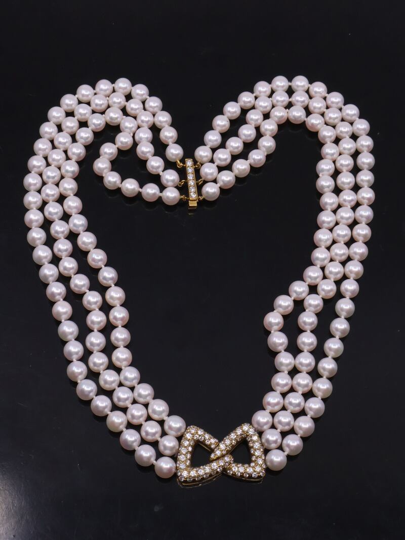 John Weldon sale: Van Cleef and Arpels three-row pearl necklace.