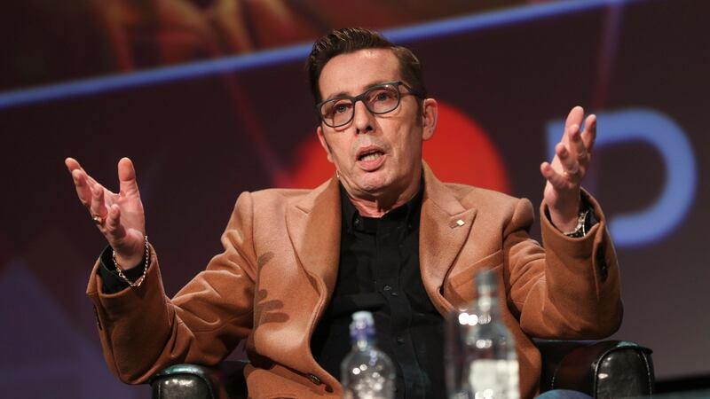 Christy Dignam on the main stage at the Pendulum Summit, a ‘business, leadership and self-empowerment conference’ at Dublin’s Conference Centre. Photograph: Conor McCabe