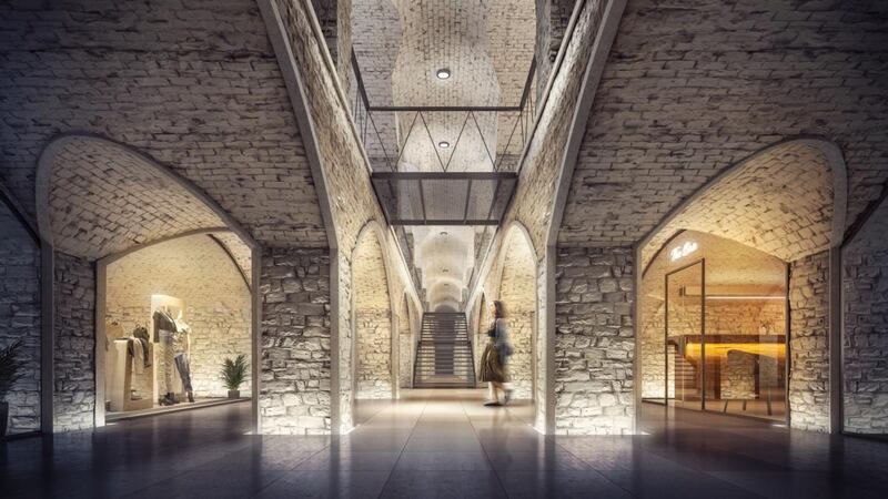 Cork bonded warehouses: a projected image of the restored warehouse interior. Photograph: Cork City and County Archives Service (Anthony Barry collection)