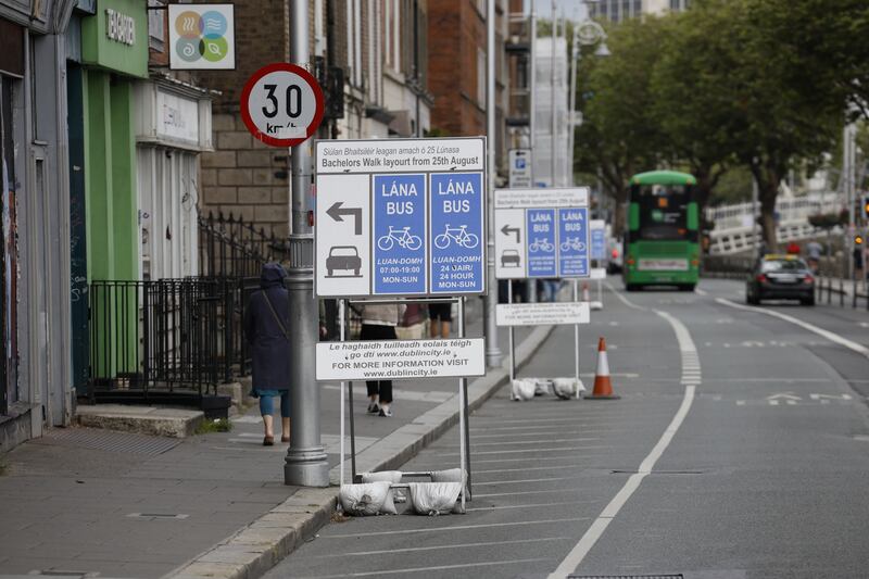 Burgh Quay as a ban on private vehicles travelling on sections of the north and south quays in Dublin city centre comes into effect today.  Photograph: Nick Bradshaw for The Irish Times