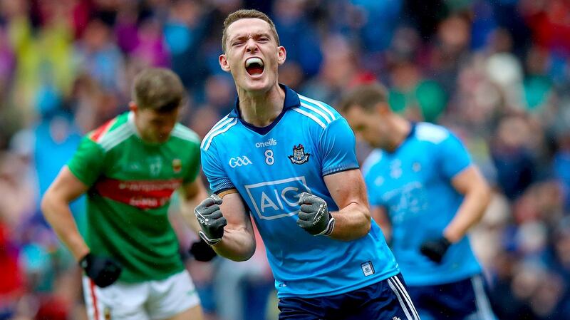 Dublin’s Brian Fenton celebrates scoring a goal against Mayo in the  All-Ireland SFC semi-final at Croke Park last year. Photograph: Tommy Dickson/Inpho