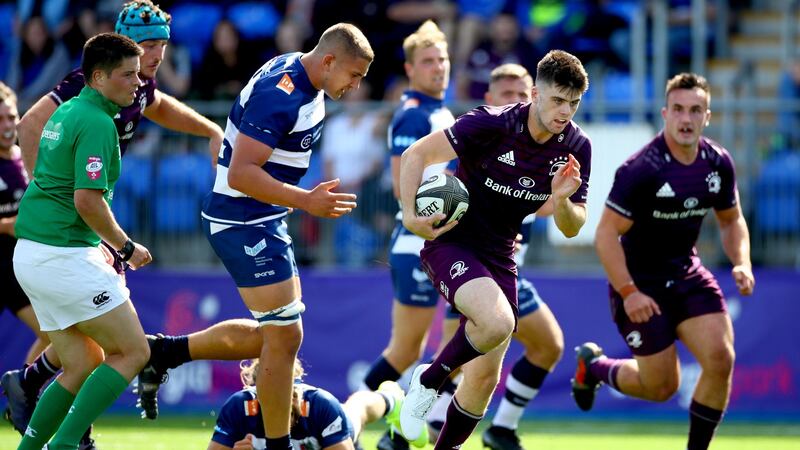 Harry Byrne scores Leinster’s fourth try during the  pre-season friendly win over Coventry at Donnybrook. Photograph:  James Crombie/Inpho